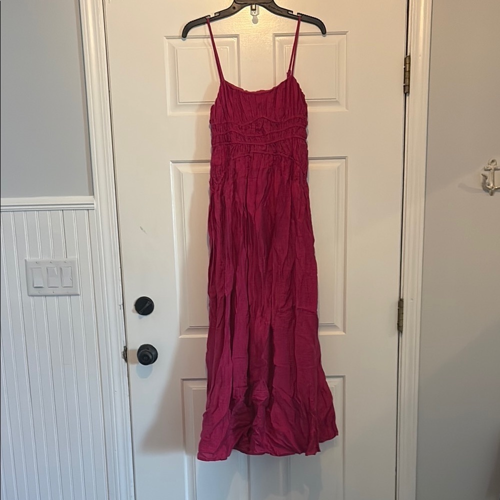 Aqua pink Ruffled Smocked Maxi Sundress